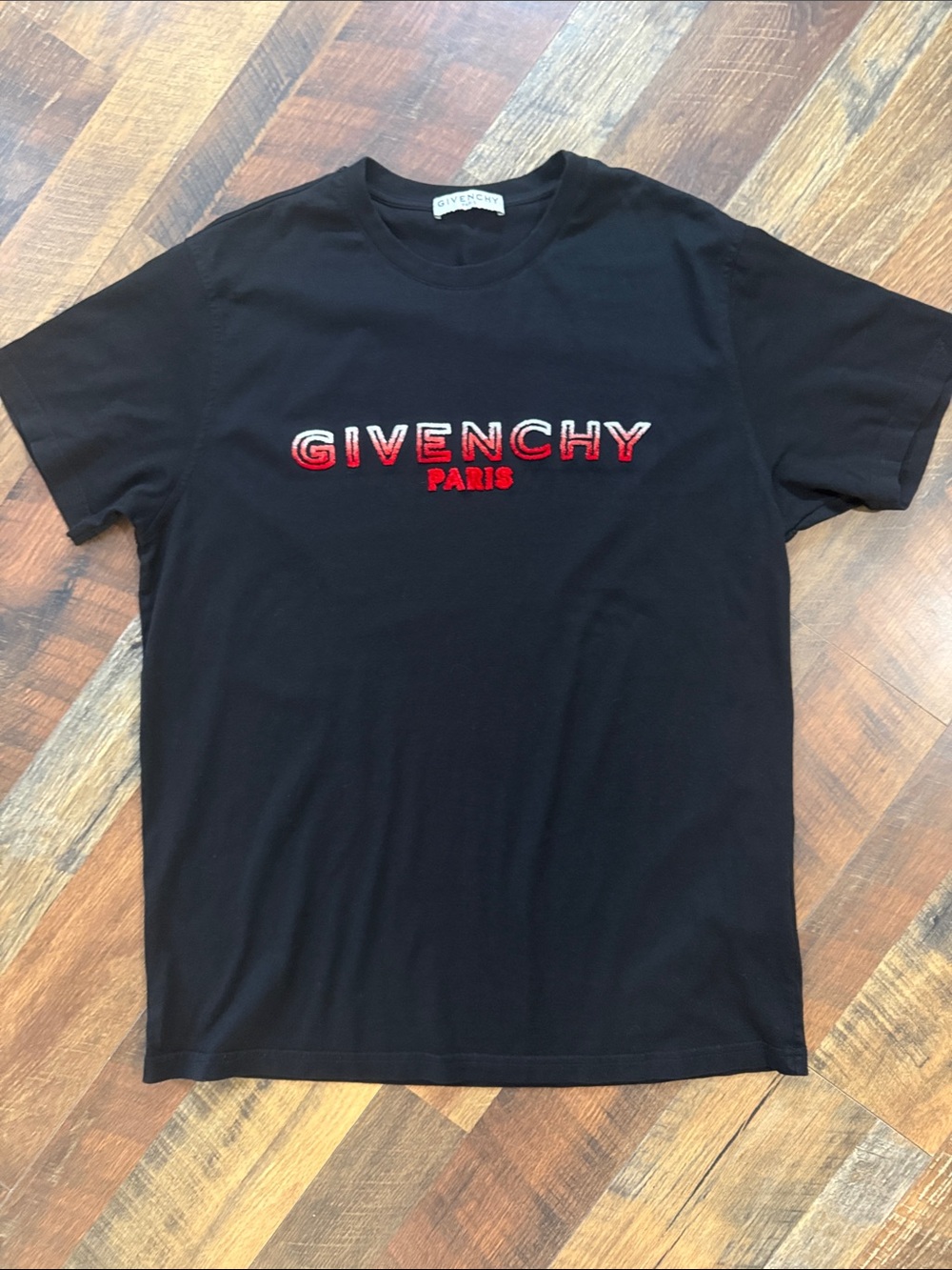 Givenchy Paris Embroidered Gradient Logo T-Shirt Black Red White Size Small